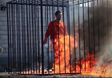 فیلم زنده سوزاندن خلبان اردنی به دست داعش(+18)